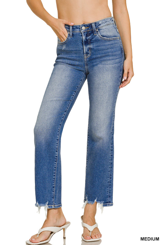 Distressed hem jeans