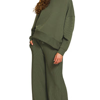 Long sleeve ribbed set- olive