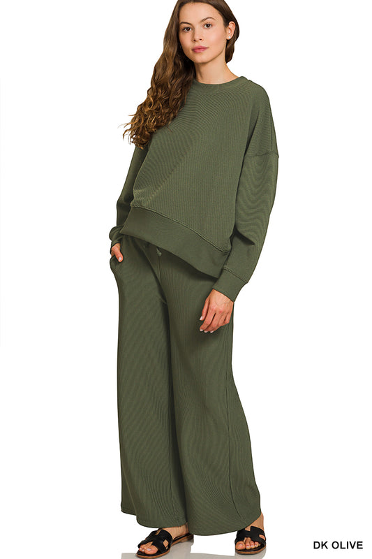 Long sleeve ribbed set- olive