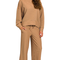 Long sleeve ribbed set- Camel