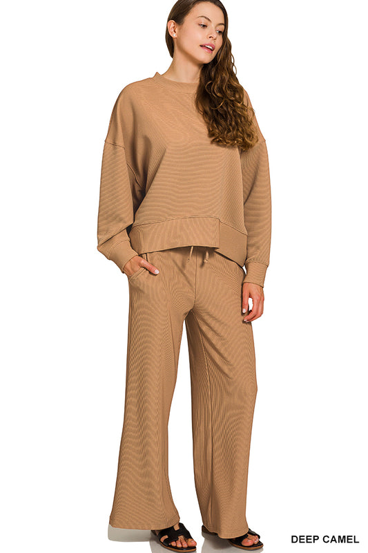 Long sleeve ribbed set- Camel
