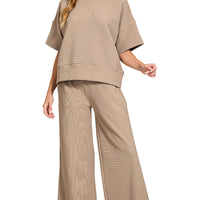 Ribbed short sleeve pant set - cocoa