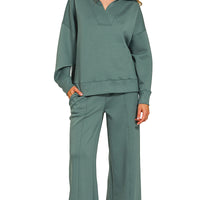 Collard Long sleeve ribbed set- Jade