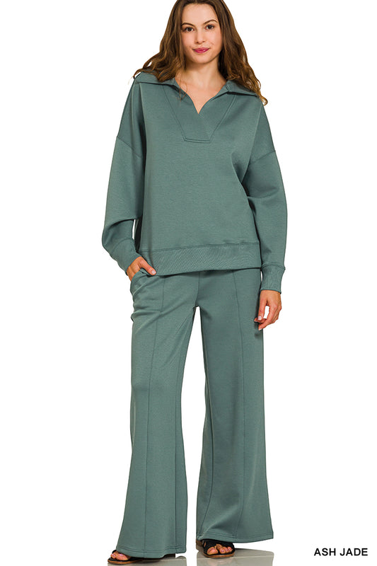 Collard Long sleeve ribbed set- Jade