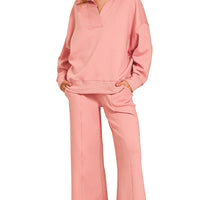 Collard Long sleeve ribbed set-rose