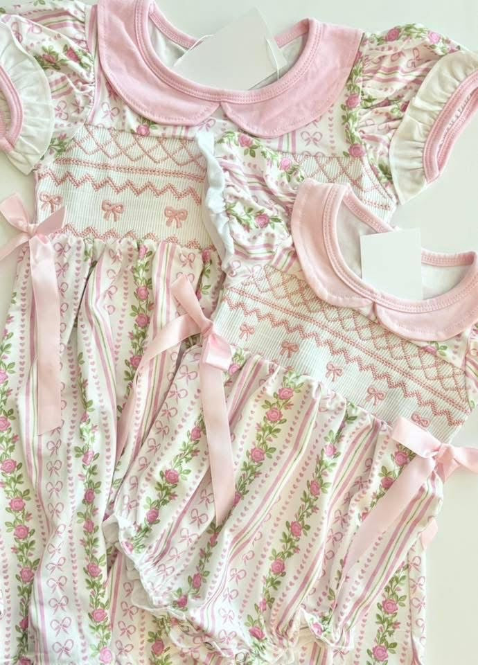 Bow floral smocked bubble