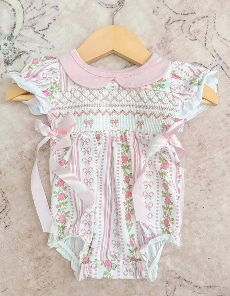 Bow floral smocked bubble
