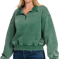 Acid wash dark green quarterzip