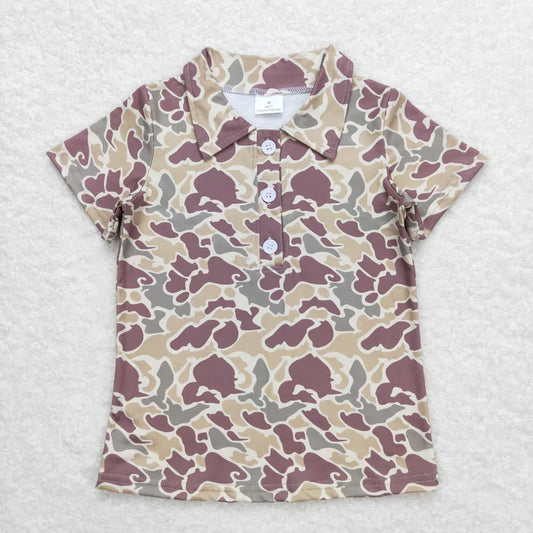 Brown camo button down