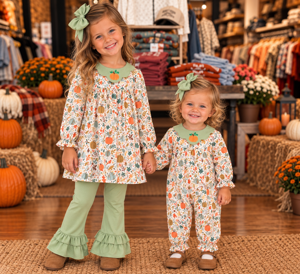 Pumpkin fall leaves romper