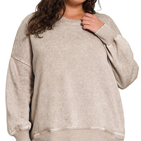Acid wash hi-low pullover - plus