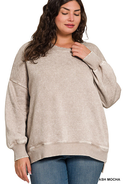 Acid wash hi-low pullover - plus