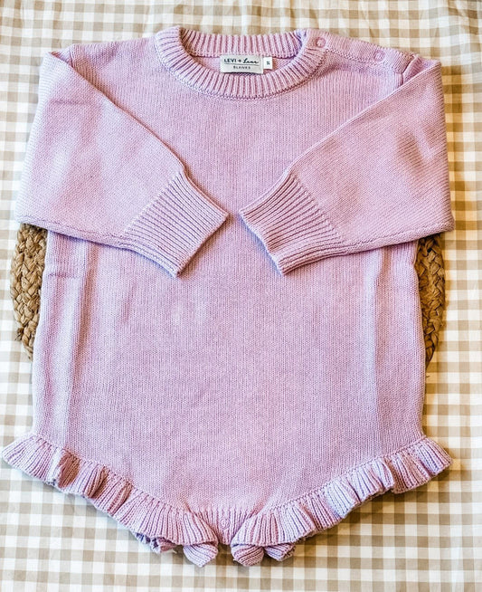 Ruffle knit sweater romper - lavender