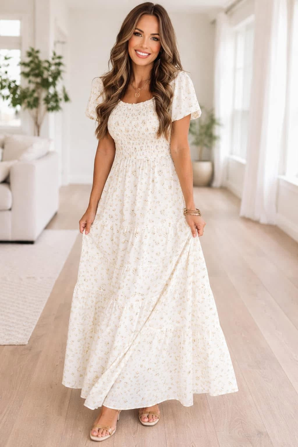 Neutral floral maxi dress