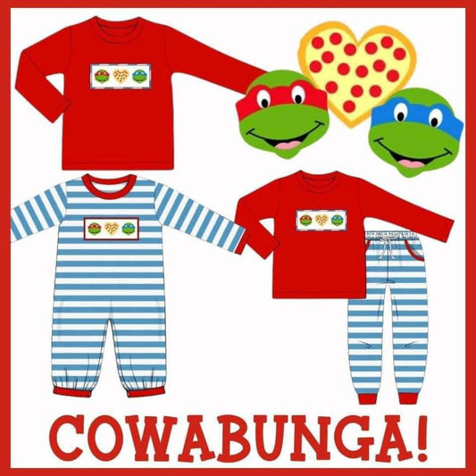 Cowabunga smocked romper- 12M