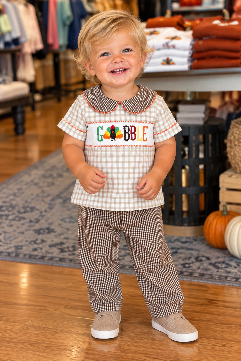 Smocked gingham GOBBLE set - 18M
