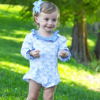Blue Trellis Bow bubble smock candy