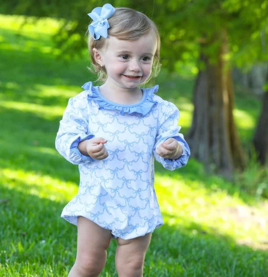 Blue Trellis Bow bubble smock candy