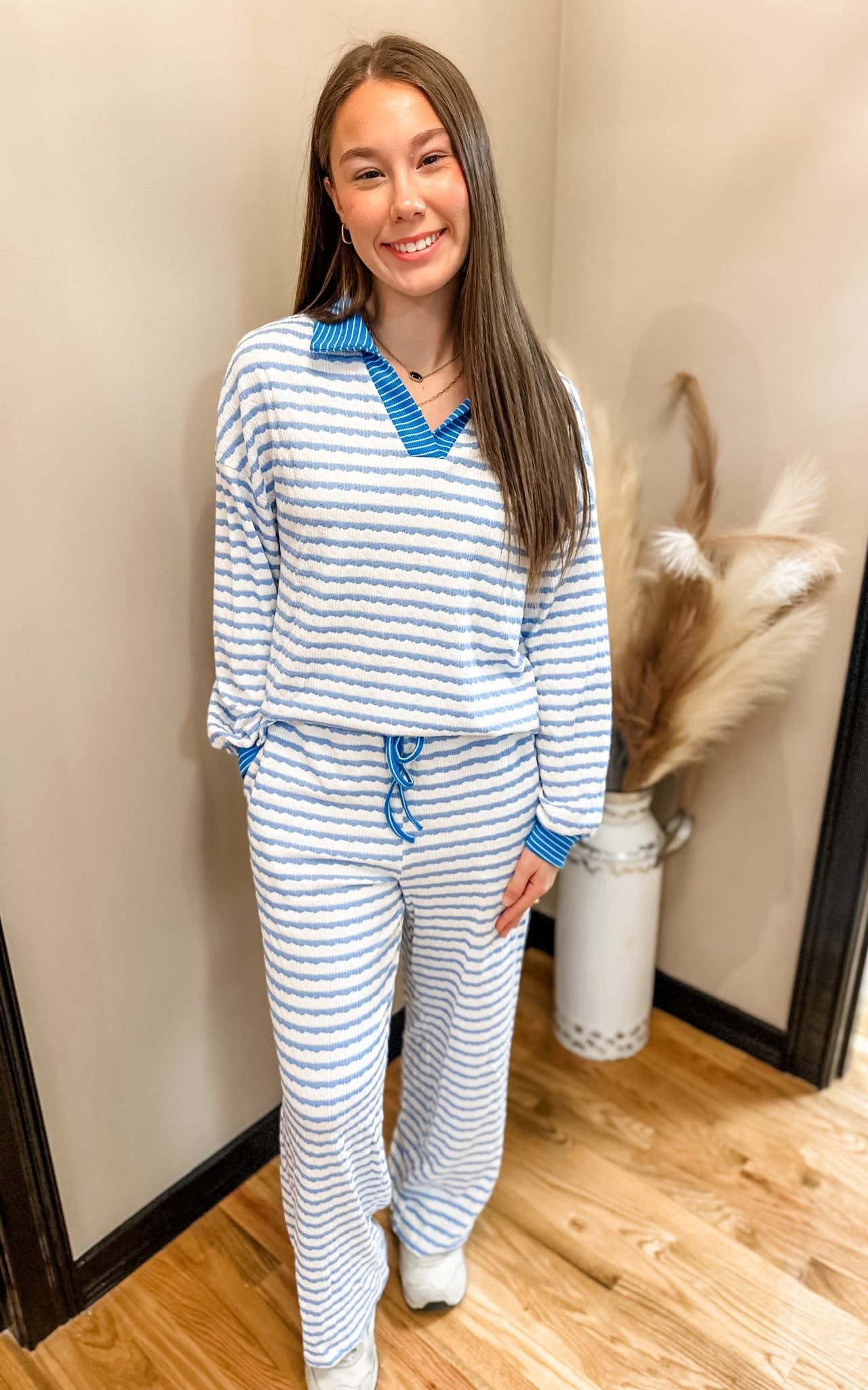 Blue stripe pant set