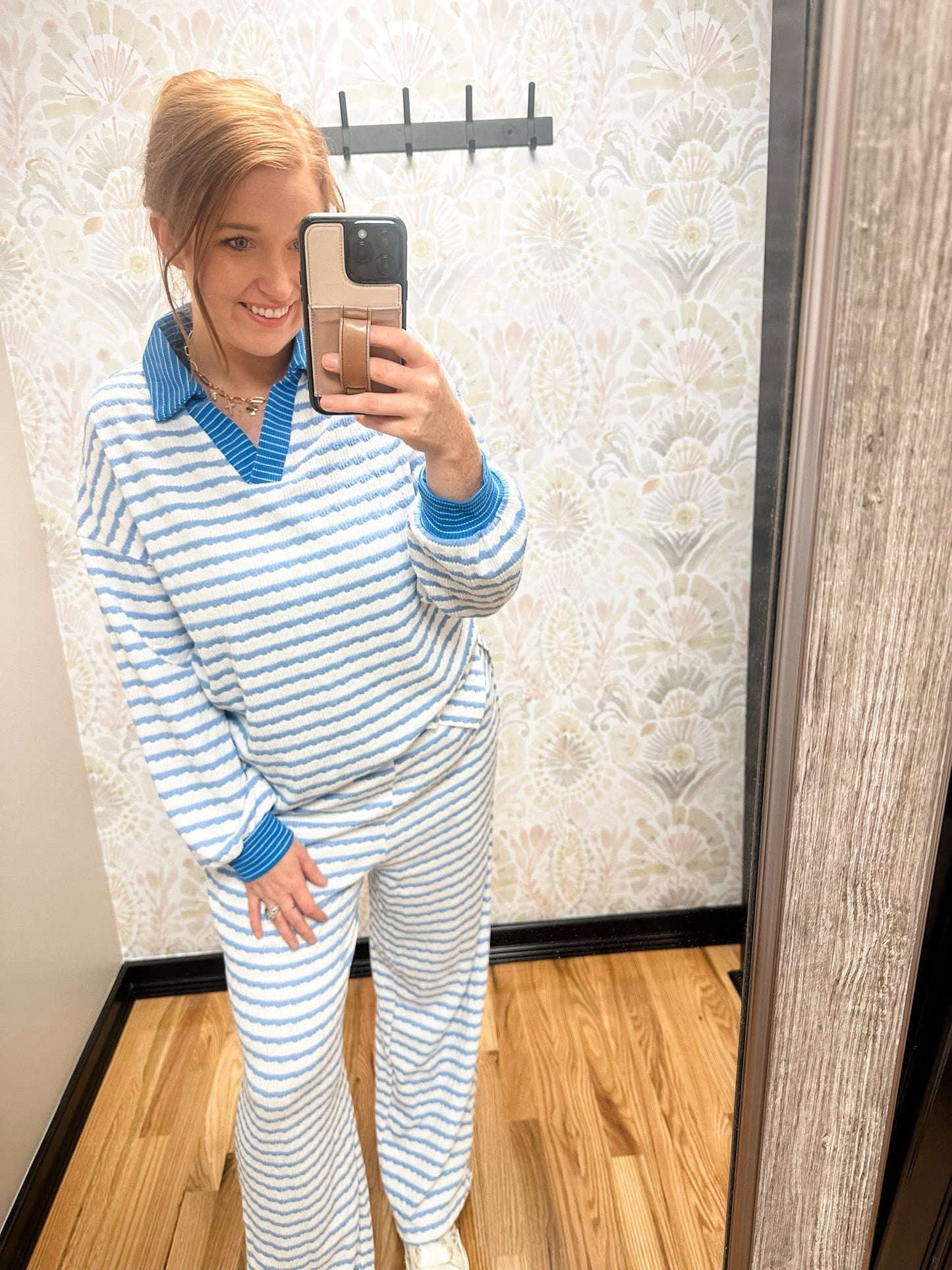Blue stripe pant set