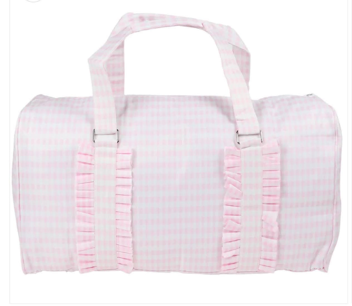 Pink ruffle duffle bag