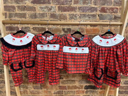 Red smocked Santa boys set