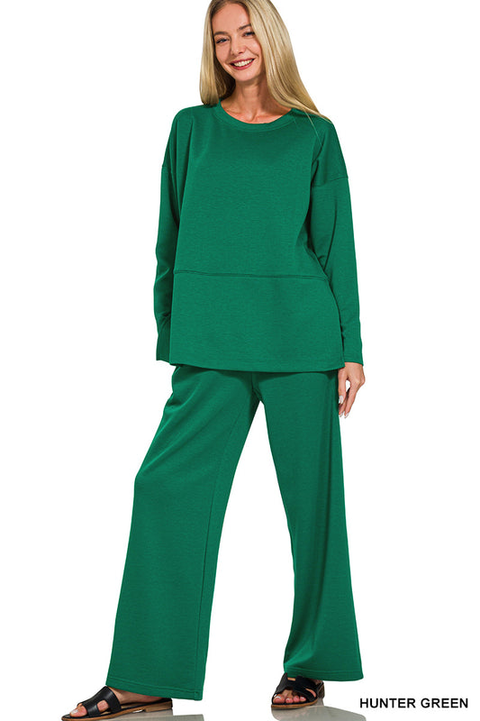 Scuba side slit pant set- Green