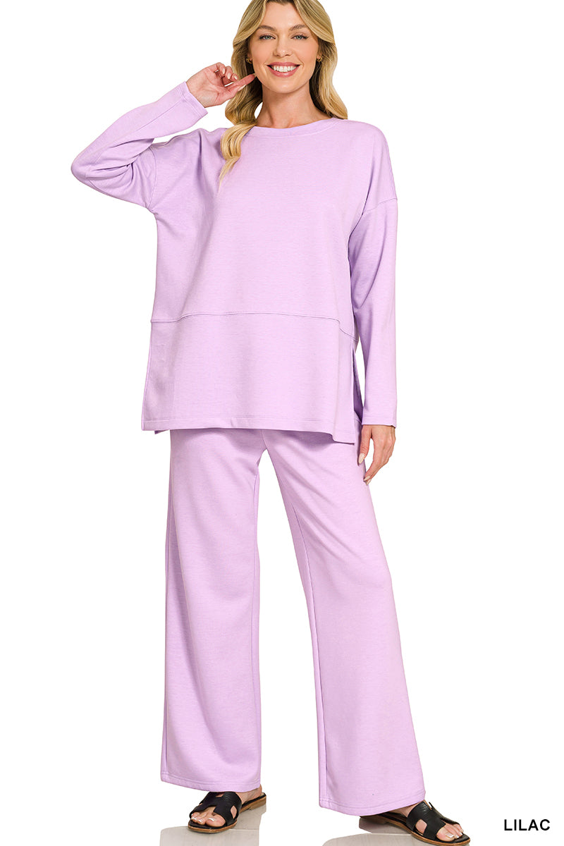 Scuba side slit pant set- Lilac
