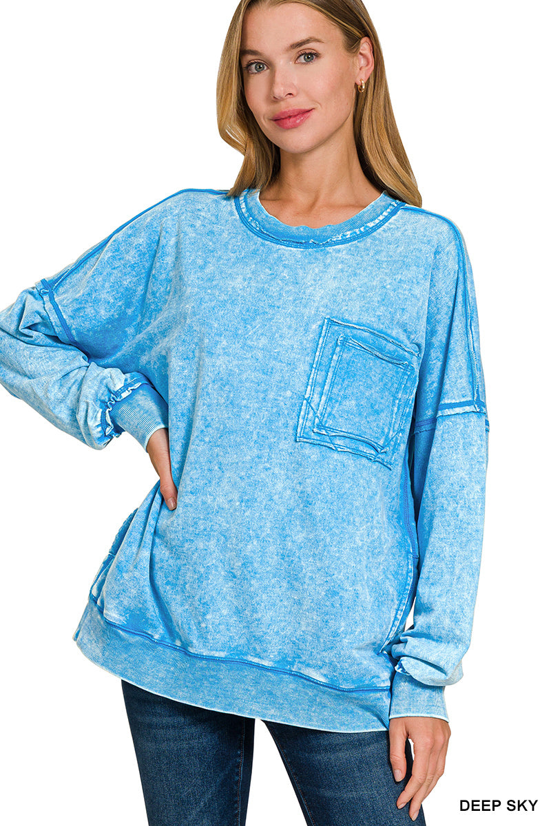 Acid wash French Terry pullover - blue