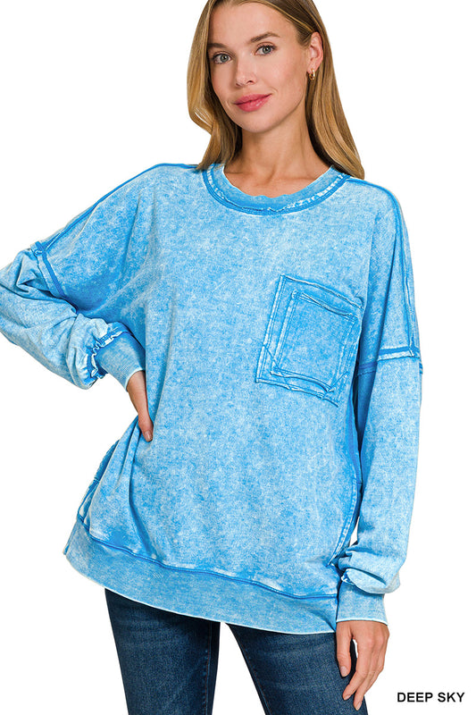 Acid wash French Terry pullover - blue