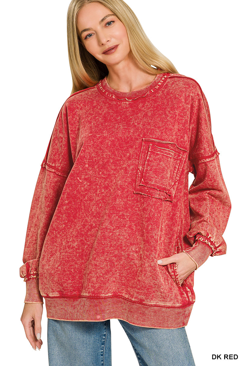 Acid wash French Terry pullover - burgundy