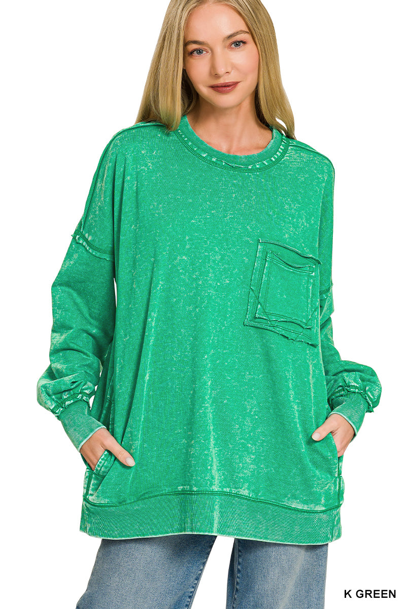Acid wash French Terry pullover - green