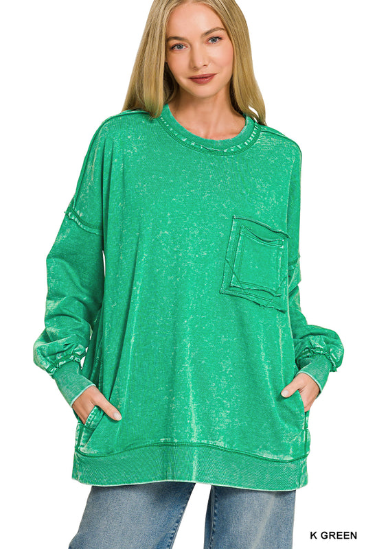 Acid wash French Terry pullover - green