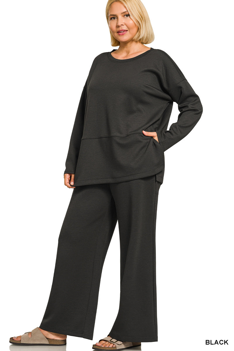 Scuba side slit pant set- Black