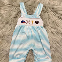 Smocked baseball romper SIZE 6M