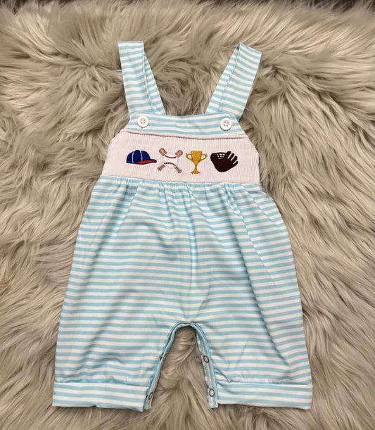 Smocked baseball romper SIZE 6M