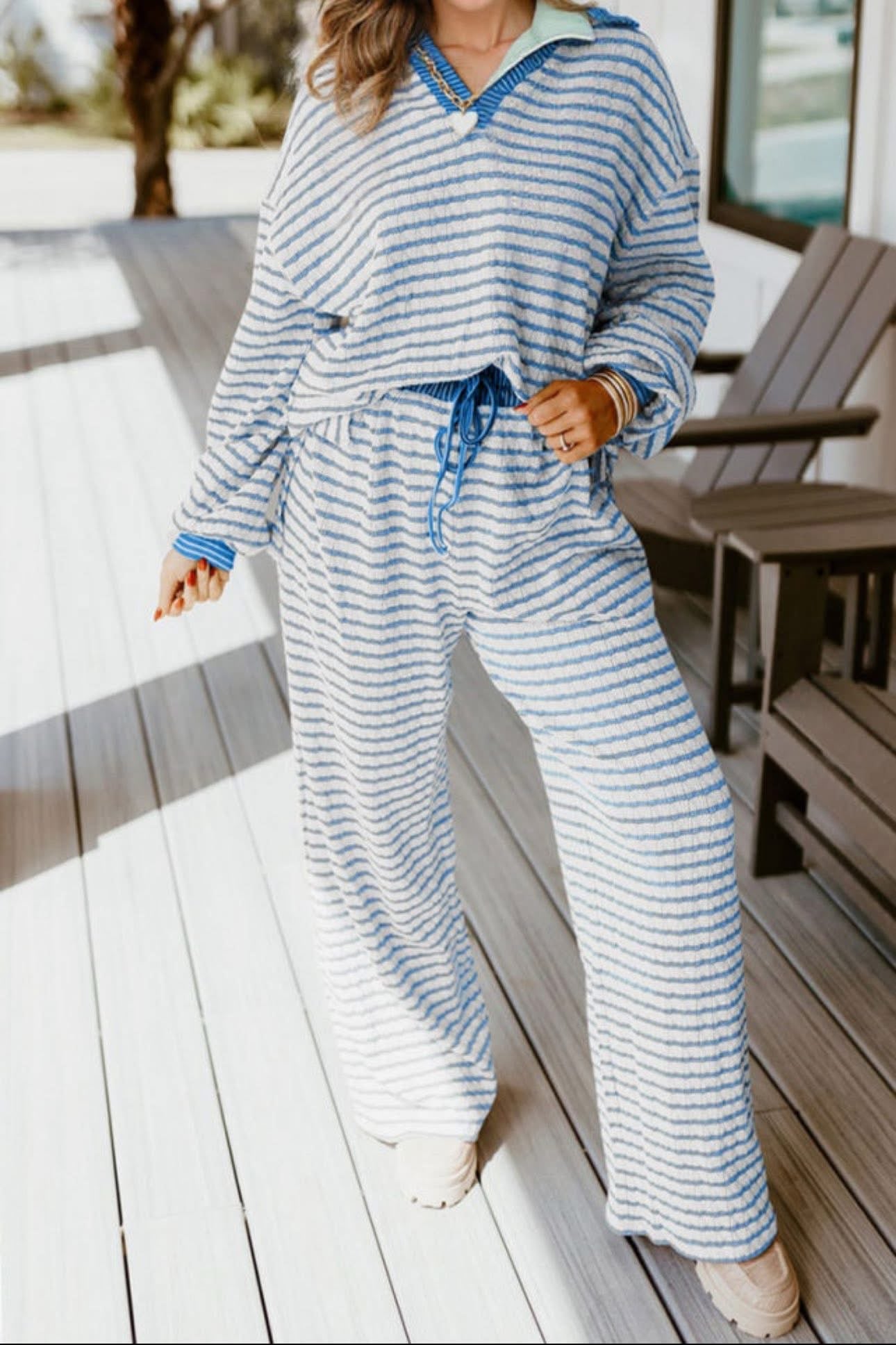 Blue striped pant set