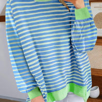 Blue green striped long sleeve top