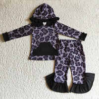 Black leopard girls pant set