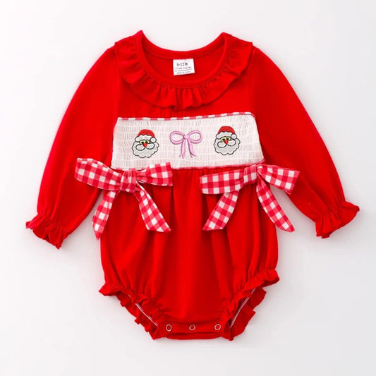 Santa bow smocked bubble