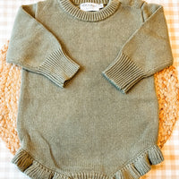 Ruffle knit sweater romper green