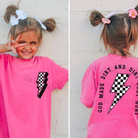 God Made Dirt Pink Tee YS (bolt check front)