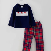 Smocked Santa boys plaid pant set