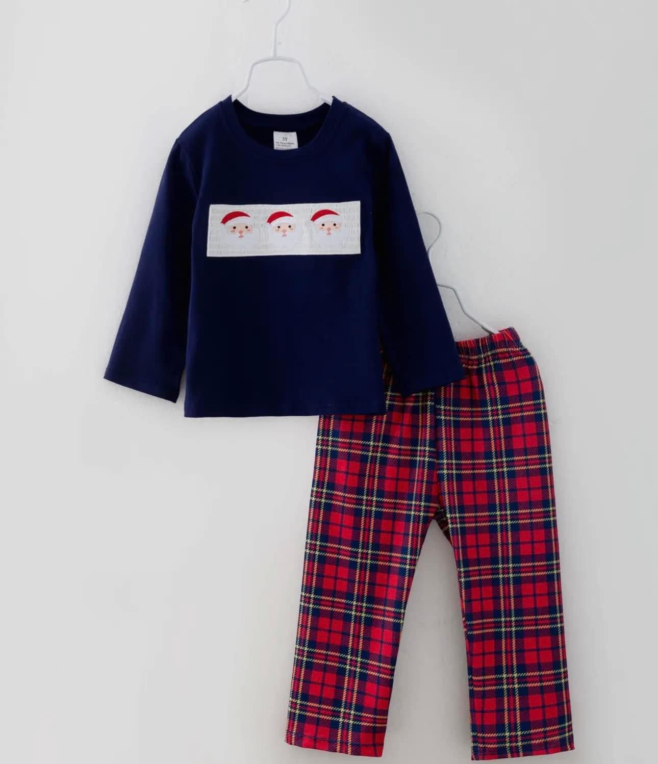 Smocked Santa boys plaid pant set