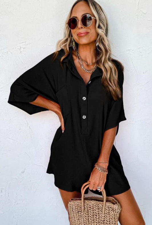 Black Flow Romper - L