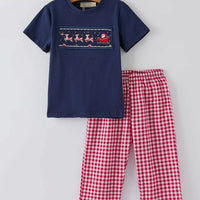 Smocked boys Santa sleigh set