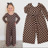 Wide leg checkered bamboo jumpsuit