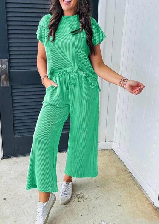 Green ribbed pant set
