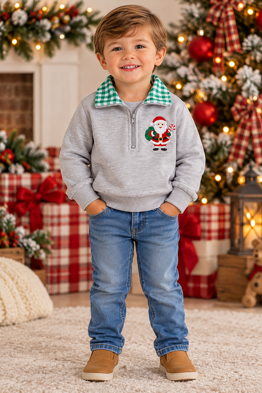 Gingham Santa pullover