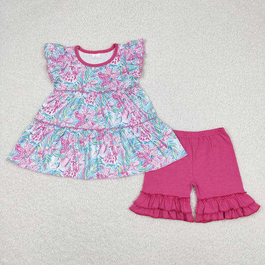 Floral hot pink girls set